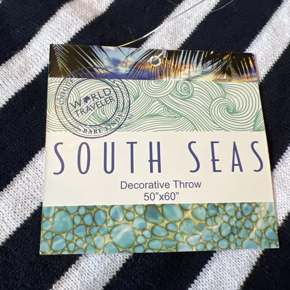 Nautical Throw Blanket 50x60 Knit Red White Blue Stripe Anchor Coastal Beach NEW